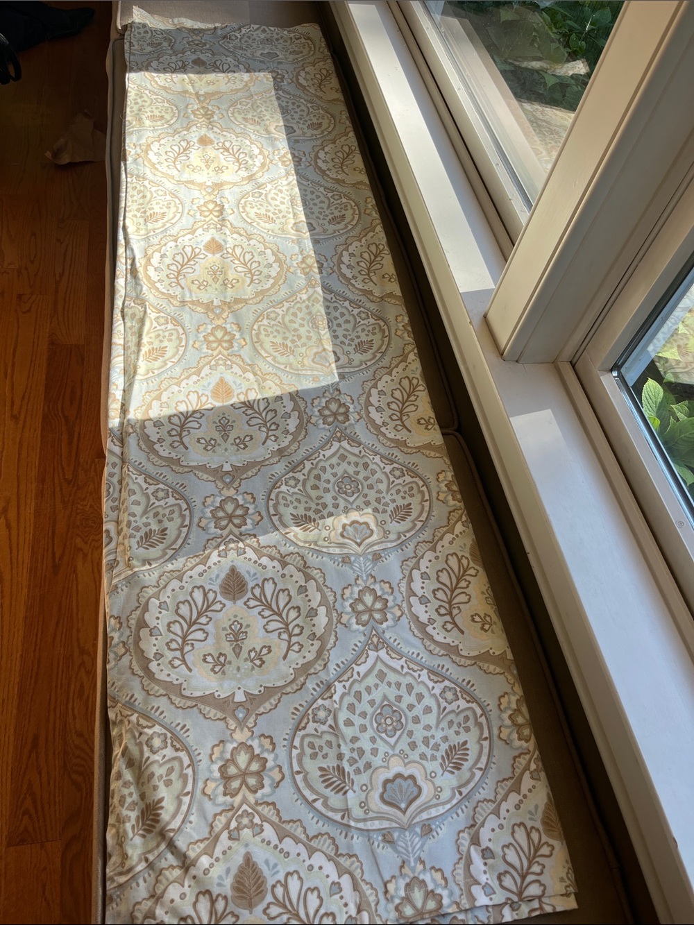 Light Blue Tan Medallion Cotton Shower Curtain